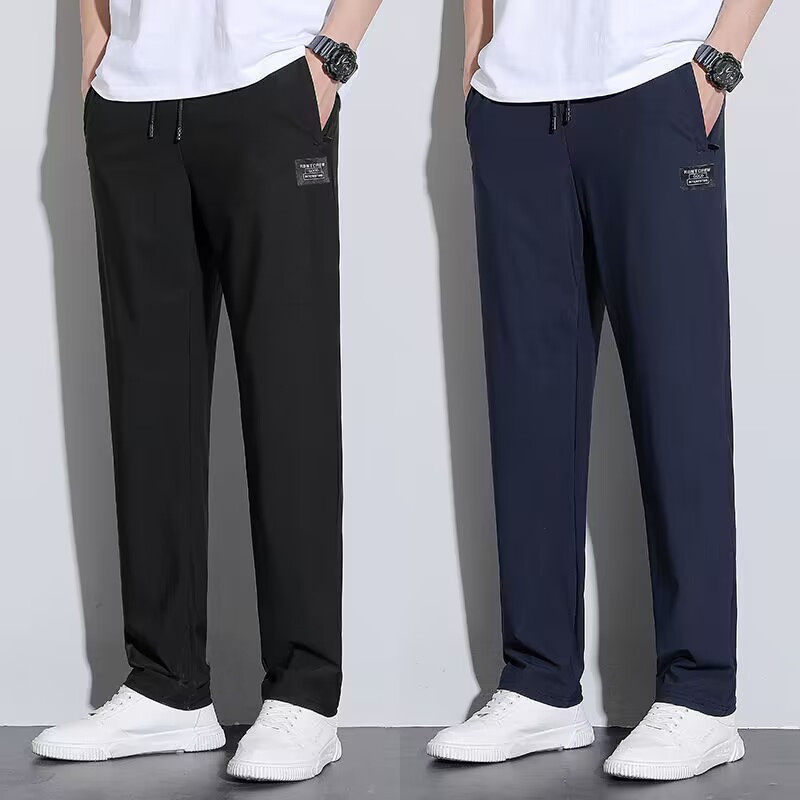 Ice Silk Pants Men's Summer Thin Quick-drying Casual Pants Stretch Breathable Sports Pants Straight Leg Pants Working Pants