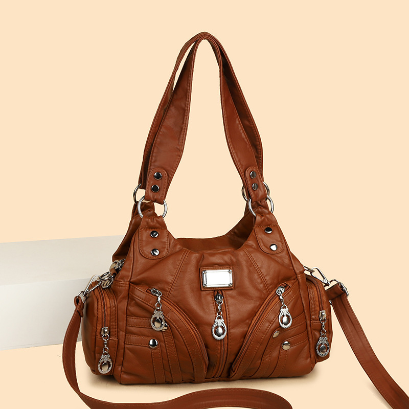 Cross-Border Soft Leather Washed Leather Women's Shoulder Bag Multi-Functional Casual Pu Tote Bag Fashion Crossbody Bag Wholesale Trendy Bag Cross-Border Soft Leather Washed Leather Women's Shoulder Bag Multi-Functional Casual Pu Tote Bag Fashion Crossbody Bag Wholesale Trendy Bag