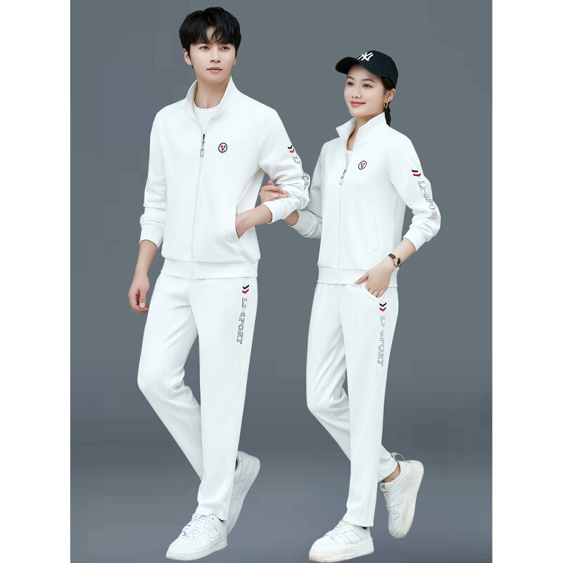 Couple Sports Suit Men's Spring and Autum Autum 2025 New Cotton Running Casual Jacket White Sportswear Suit Women