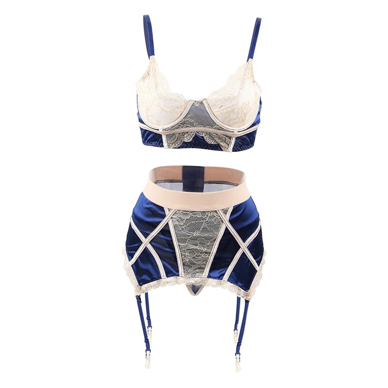 Amazon lencería sexy traje de tres puntos sexy bordado Liga pecho almohadilla anillo de acero breasted 80186