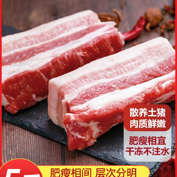 带皮五花肉散养土猪肉生猪肉整箱冷冻中方五花批发