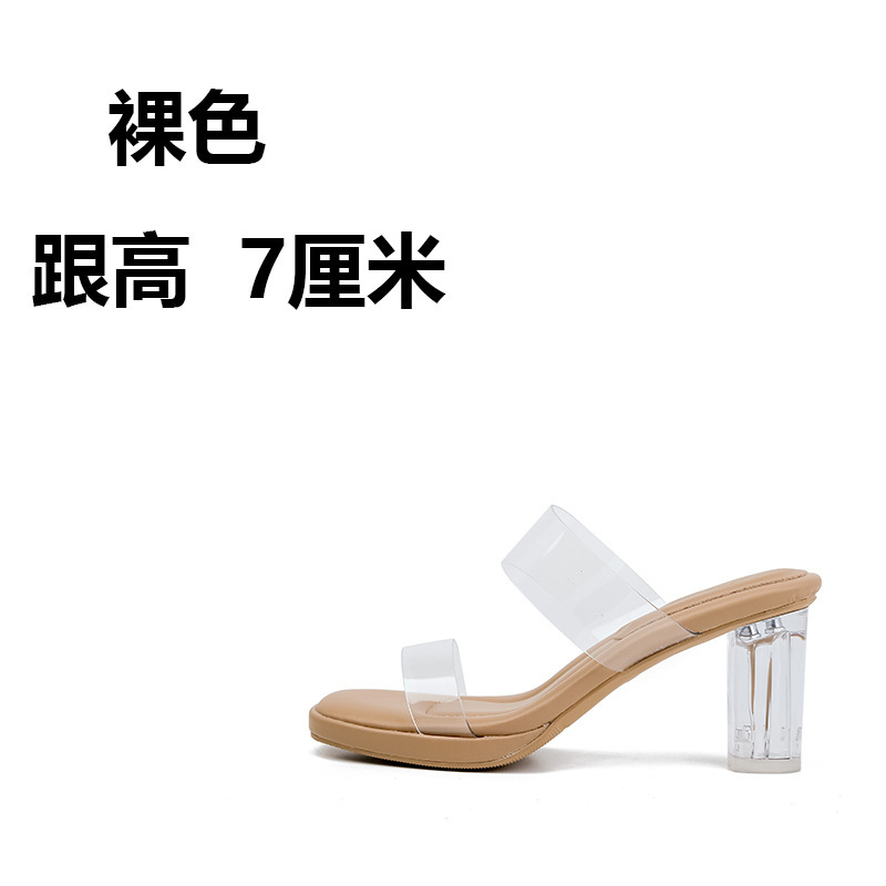 糞感防水台のサンダルを踏む女性は夏に太ヒールの水晶を履いています。|undefined