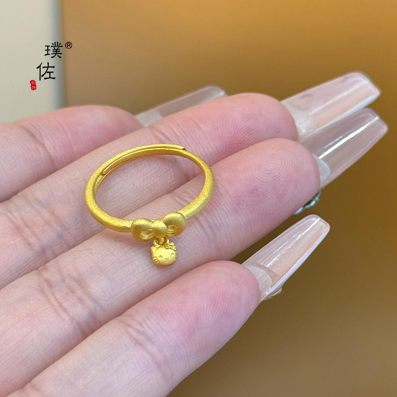 璞佐金店同款沙金蝴蝶结kt猫滴溜戒指精致小巧可爱卡通指环送女友|undefined
