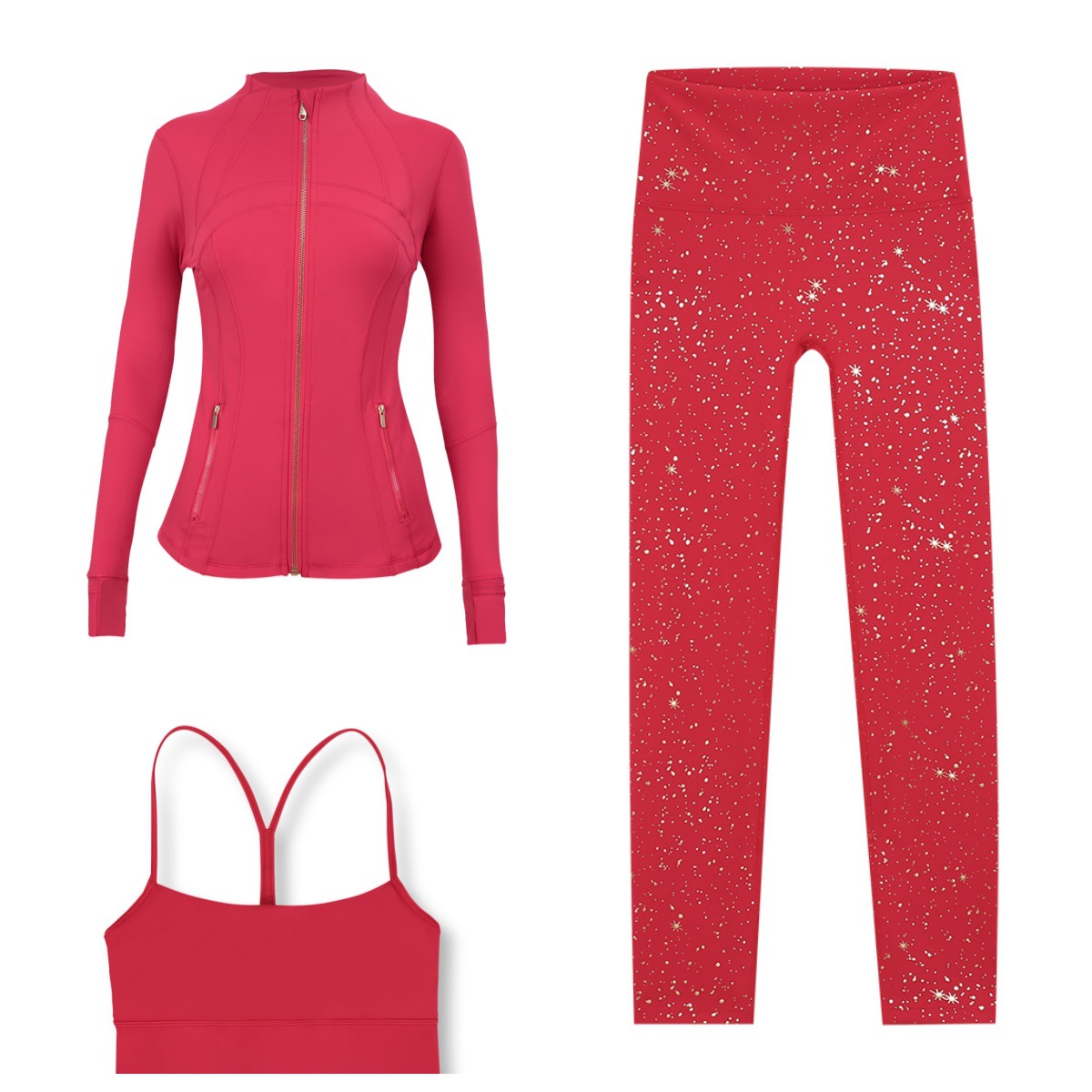 Women's Workout Set Gold Star Activewear Jacket Bra Leggings_voghion.com