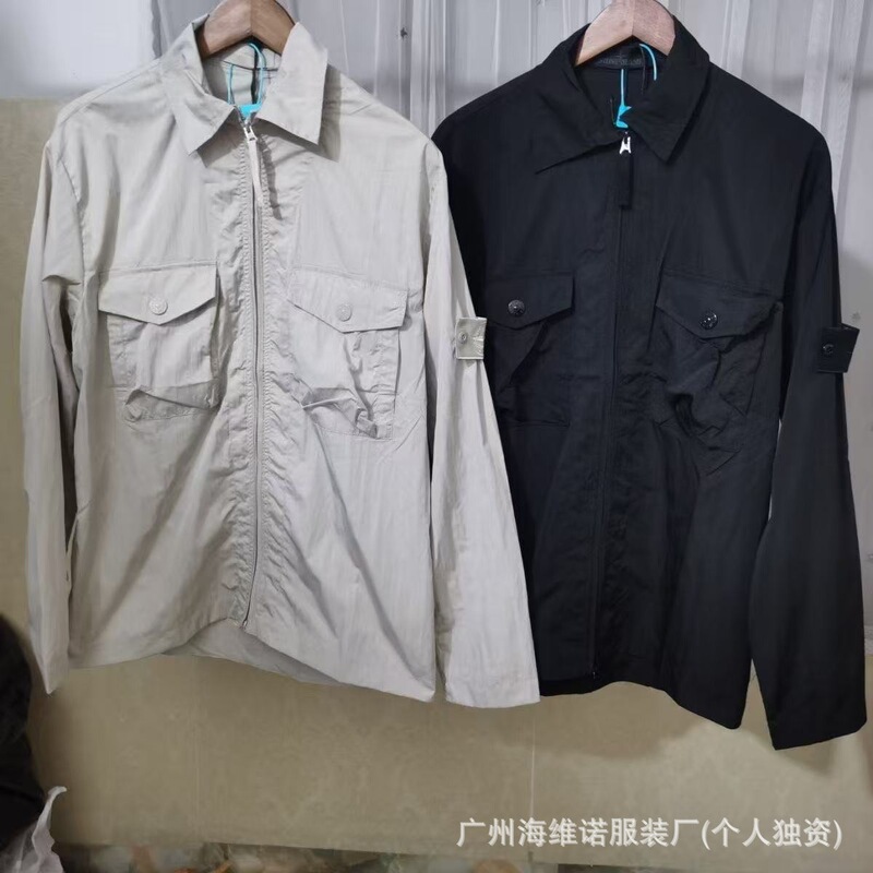 High-End Fashion Brand Stone Ghost Compass Jacket with Detachable Lapel, Multiple Pockets, and Long Sleeves