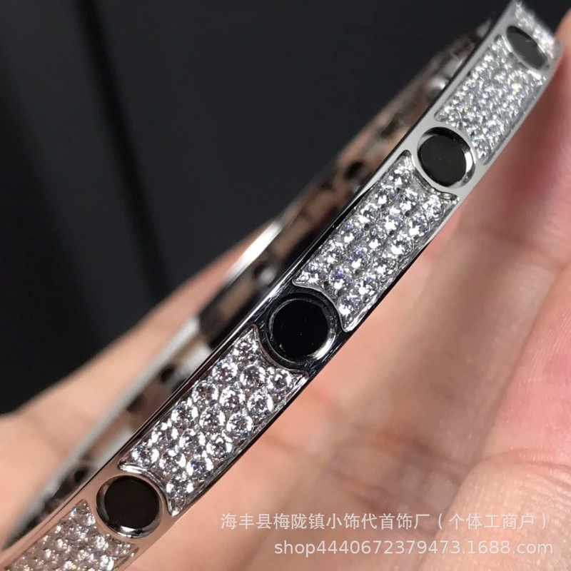 卡家螺丝款四钻十钻满钻手镯女款情侣手环宽版V金不掉色手饰|undefined