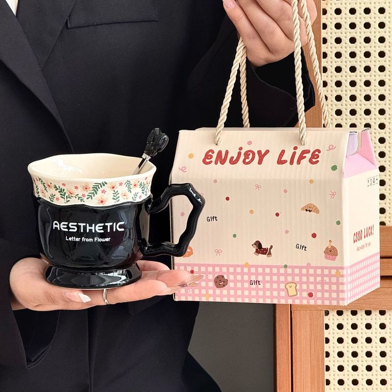 レトロな小花柄のセラミックマグ、見栄えの良いオフィスの朝食コーヒーカップ、母親と姉妹へのホリデーギフト|undefined