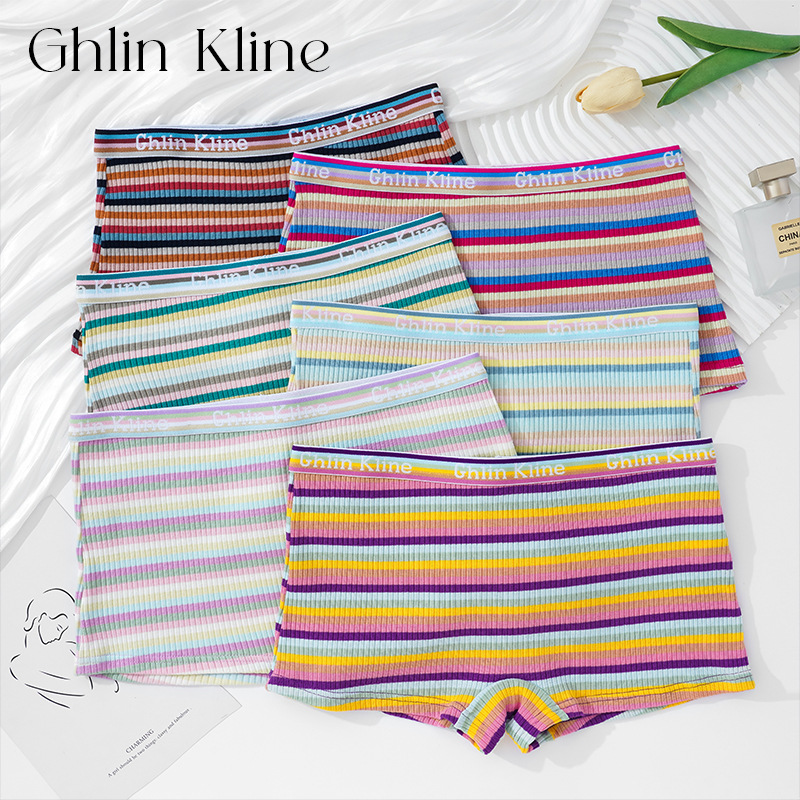 Calzoncillos Boxer a rayas retro Calzoncillos Boxer de cintura media para mujer moda europea y americana más ropa interior de algodón ropa interior sin exposición