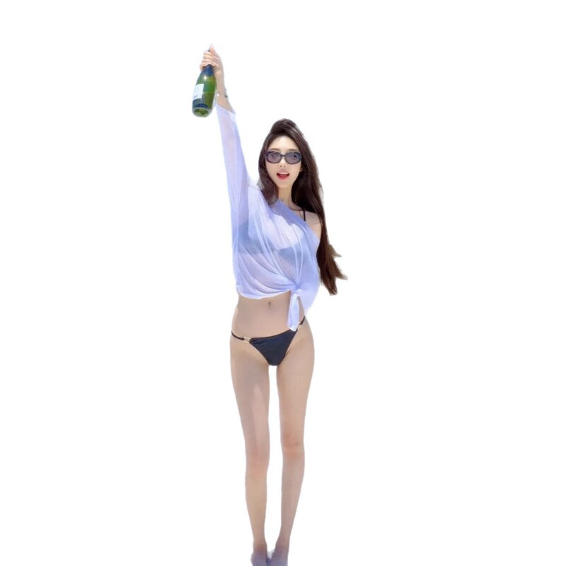 海边度假防晒衣女夏季新款微透小心机白色罩衫女装泳装宽松长袖T|undefined
