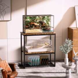 简约置物架落地式鱼缸架客厅可移动收纳架盆栽展示架复古水族馆站