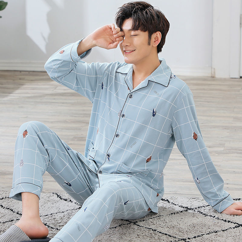 Pijamas de los hombres de primavera y otoño 100% algodón de manga larga de los hombres de desgaste del hogar de los hombres de otoño e invierno más traje de tamaño