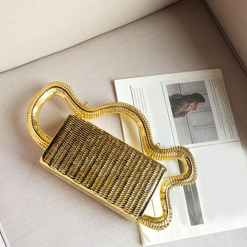 Trendy Metallic Woven Basket-Style Square Mini Bag - Niche Designer Creative Evening Clutch