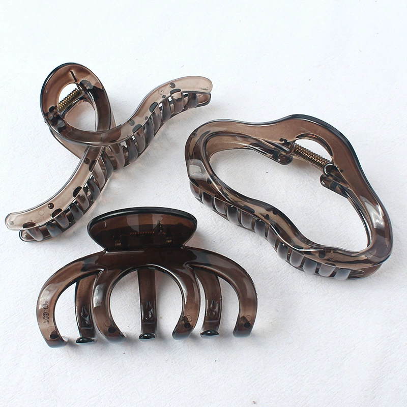 Large hair claw clip, universal shark hairgrip, dark brown, simple elegant design