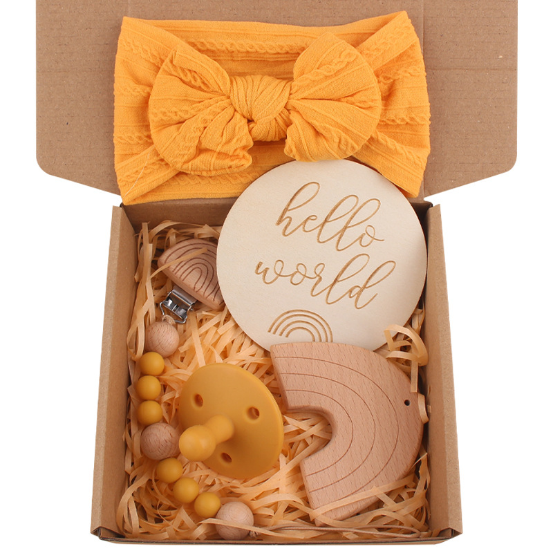 Nuevo bebé de dibujos animados Arco Iris haya mordedor bebé arco pelo banda chupete cadena cinco piezas traje