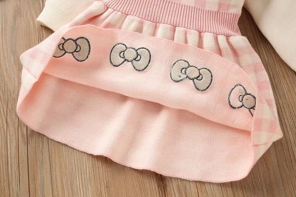 Ragazze Di Lana D 2023 Inverno Nuova Bambina Alla Moda Falso in Due Pezzi Del Fumetto Ricamato a Maniche Lunghe per Bambini_voghion.com