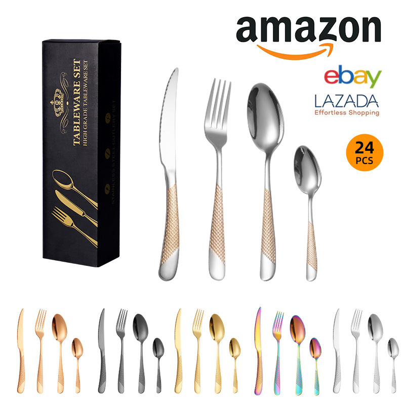 Cross-border stainless steel tableware knife and fork spoon high-looking hammer pattern Star diamond dessert steak Western food spoons suit