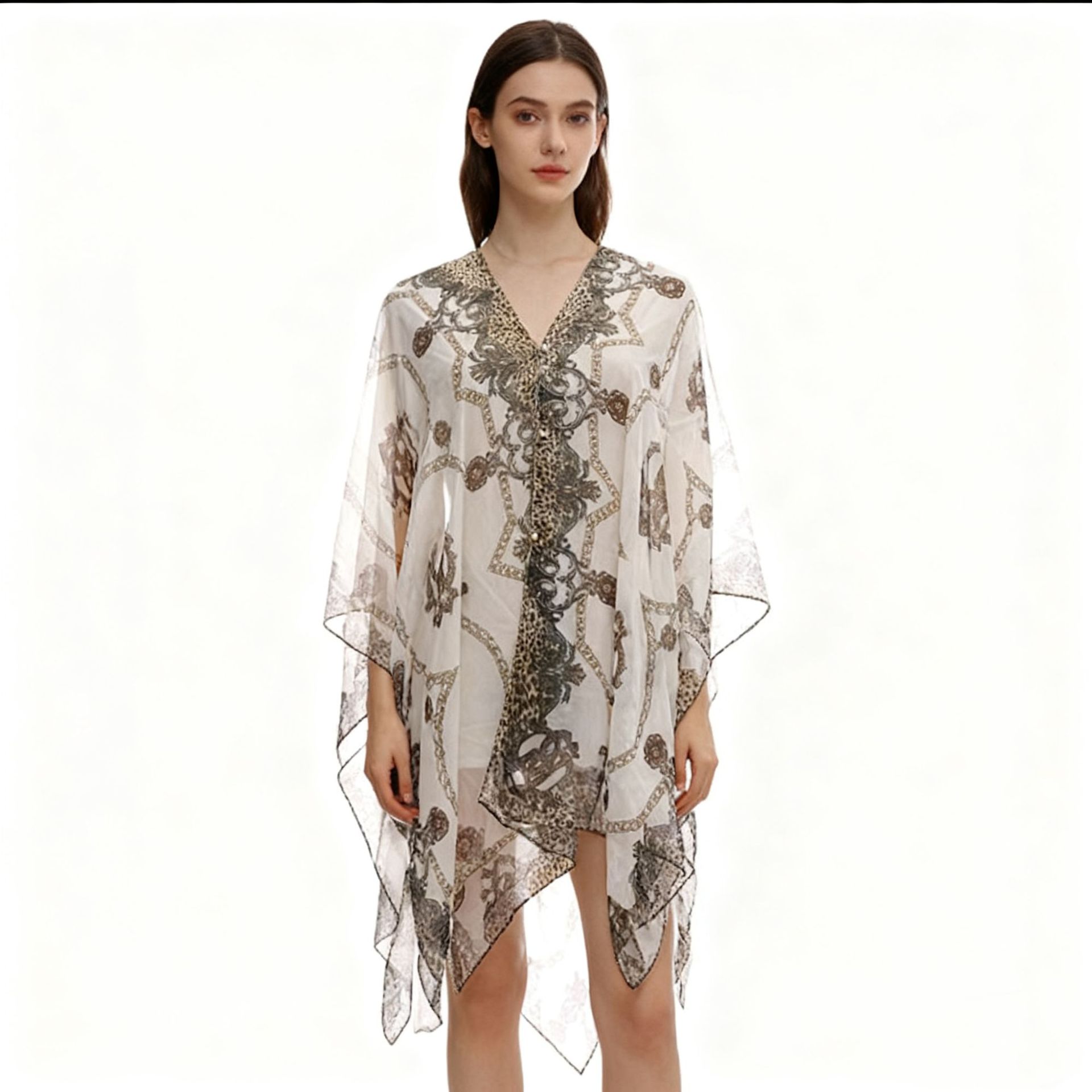 Cross-Border Hot-Selling Silk Scarves for Women, Chiffon Chain Print Beach Towels, Direct Supply from the Manufacturer, New Sun Protection Shawls Wholesale