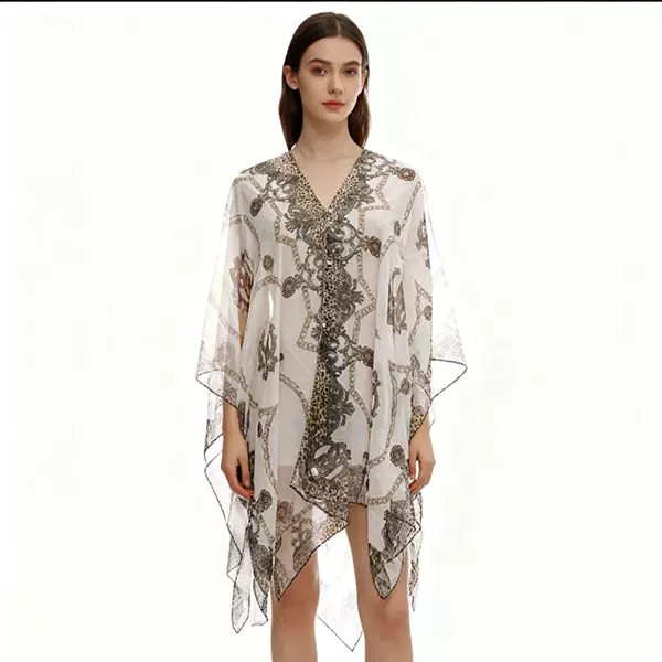 Cross-Border Hot-Selling Silk Scarves for Women, Chiffon Chain Print Beach Towels, Direct Supply from the Manufacturer, New Sun Protection Shawls Wholesale