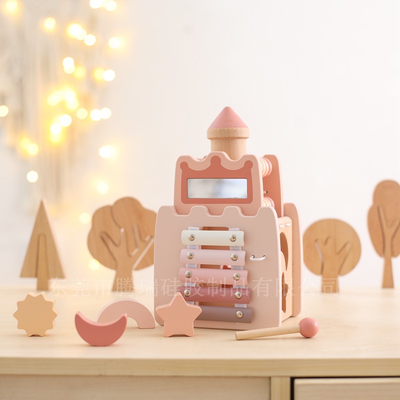 Transfronterizo nuevo castillo multifuncional juguete cinco en uno forma educativa para niños jugando piano cordón con cuentas juguete