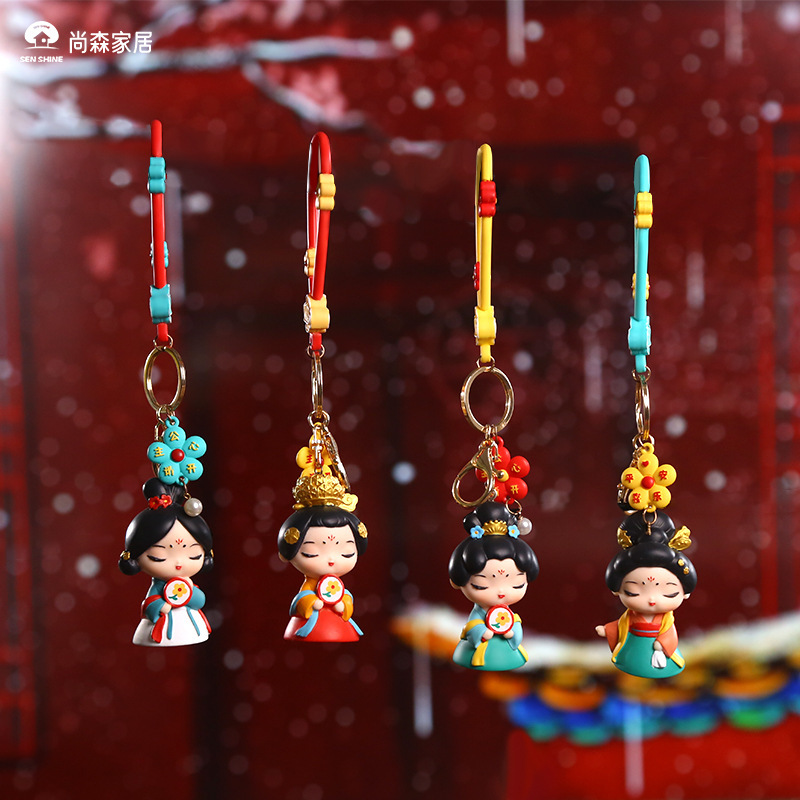 Tang Dynasty Lady Keychain, Chinese Style Accessories, Personal Gifts, Xi'an Tourism, Tang Dynasty Festival Gifts, Soft Rubber Pendant