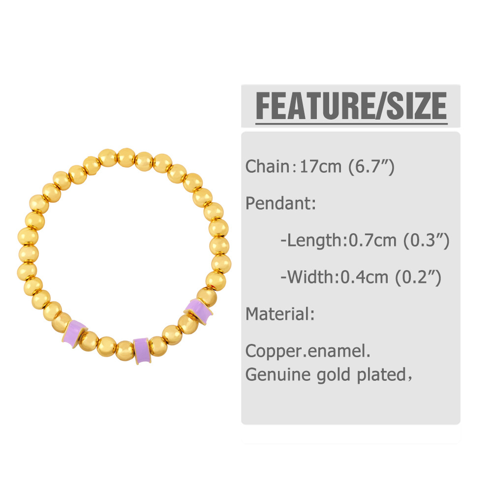 European and American cross-border fashion color dripping oil copper gold round beads bracelet