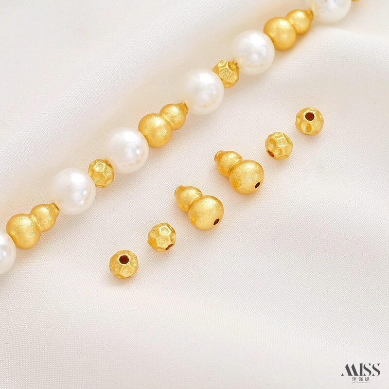 18K Gold Color-Preserving Medium Hole Gourd Hammer Pattern Round Beads Spacer Beads DIY Handmade Bracelet Necklace String Jewelry Accessories