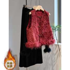 超好看红色国风马甲女年轻款减龄洋气新中式对襟盘扣夹棉背心坎肩