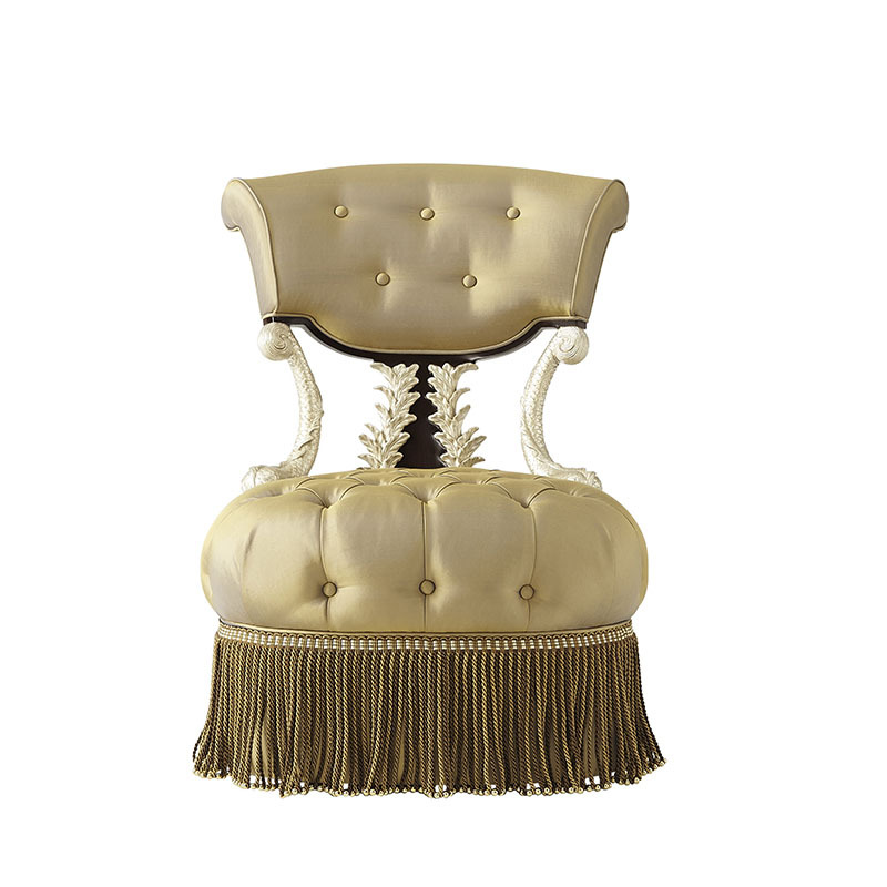 English New Classical Princess Dressing Chair, European Court Peach Wood Living Room Fringe Sofa Chair, Hotel Reception Chair