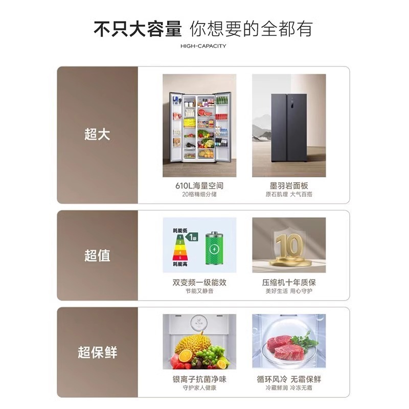 小米米家冰箱610升对开门风冷无霜一级智能变频节能大容量家用|undefined