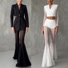 跨境亚马逊2025欧美春夏新款弹力修身喇叭裤 INS宽松时尚度假长裤