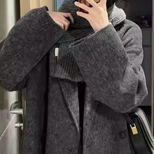 秋冬季新款大码女装胖显黑色赫本凤呢子大衣韩系毛呢外套