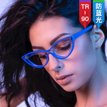 2023新款防蓝光眼镜时尚轻巧TR90平光镜欧美复古撞色三角猫眼镜框