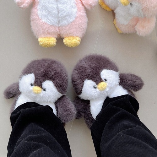 Penguin Cotton Slippers Winter Women Cute High-Top Plush Home Couple Thick Sole Winter Ladies Indoor Warm Slippers