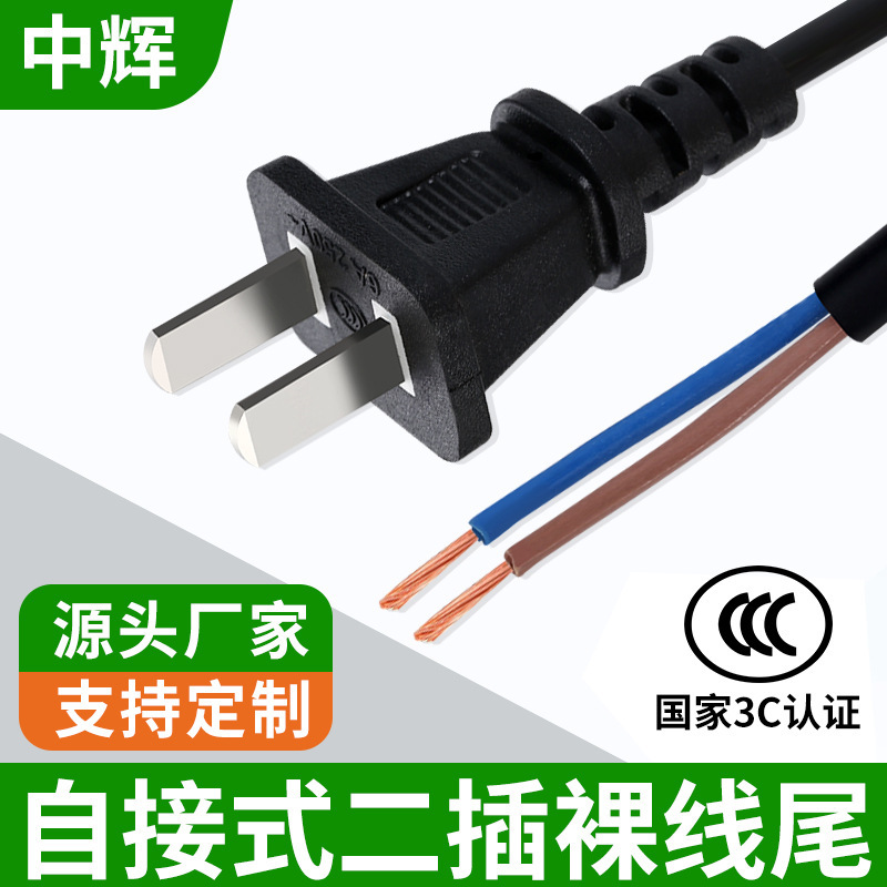 National Standard Two-Pin Bare Wire Power Cord for Audio Equipment, Desk Lamp, Fan, Single-Head Plug Cord, Two-Core Bare Power Cord National Standard Two-Pin Bare Wire Power Cord for Audio Equipment, Desk Lamp, Fan, Single-Head Plug Cord, Two-Core Bare Power Cord