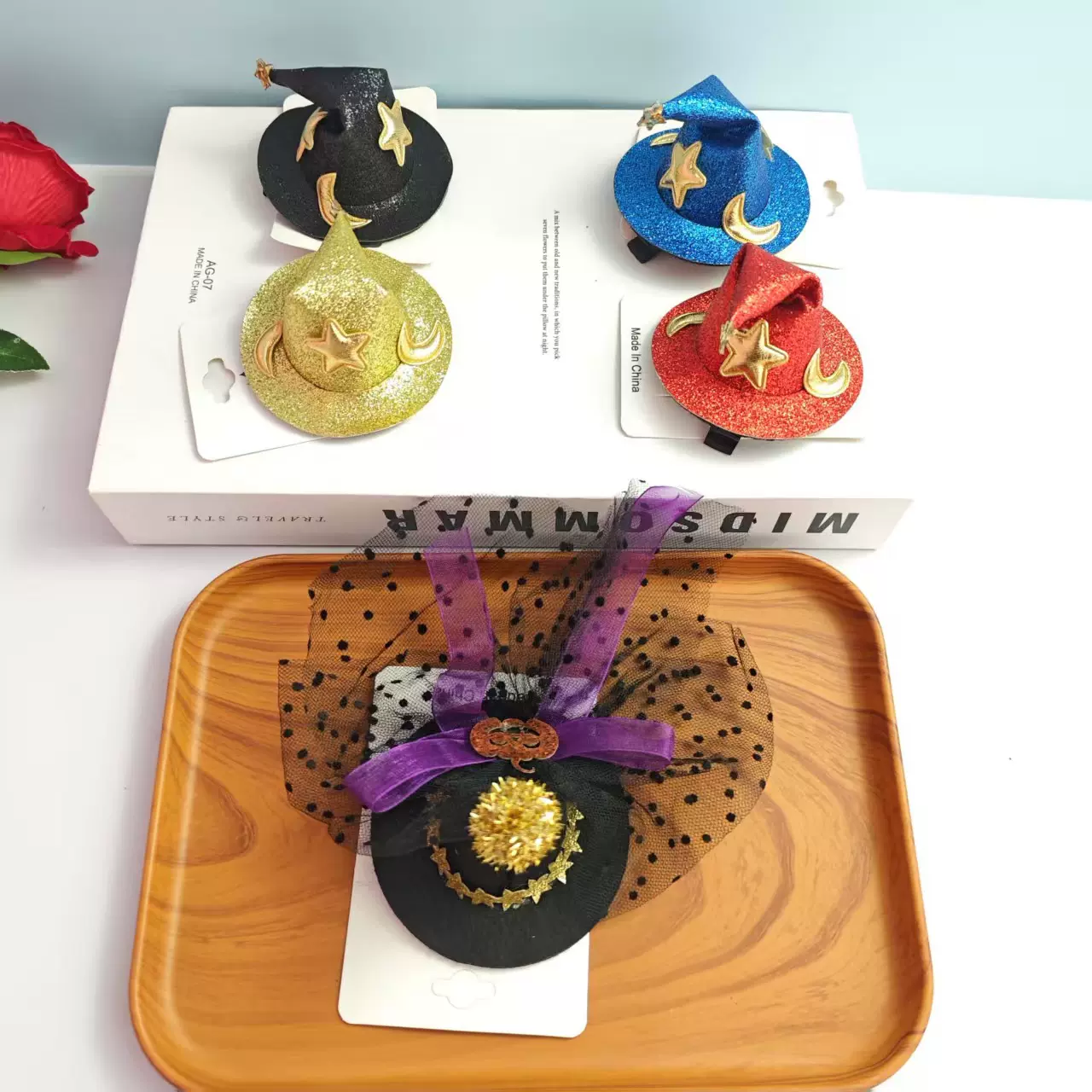 跨境万圣节星星月亮帽发饰节日派对可爱边夹儿童搞怪头饰女发卡