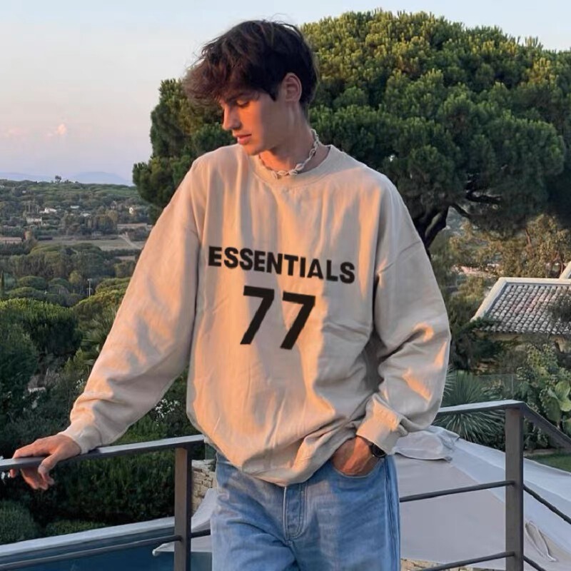 Essentials American High Street Fashion Brand Men's and Women's Autumn and Winter Fleece-Lined 77 Round Neck Sweatshirt Couple Style Long Sleeve