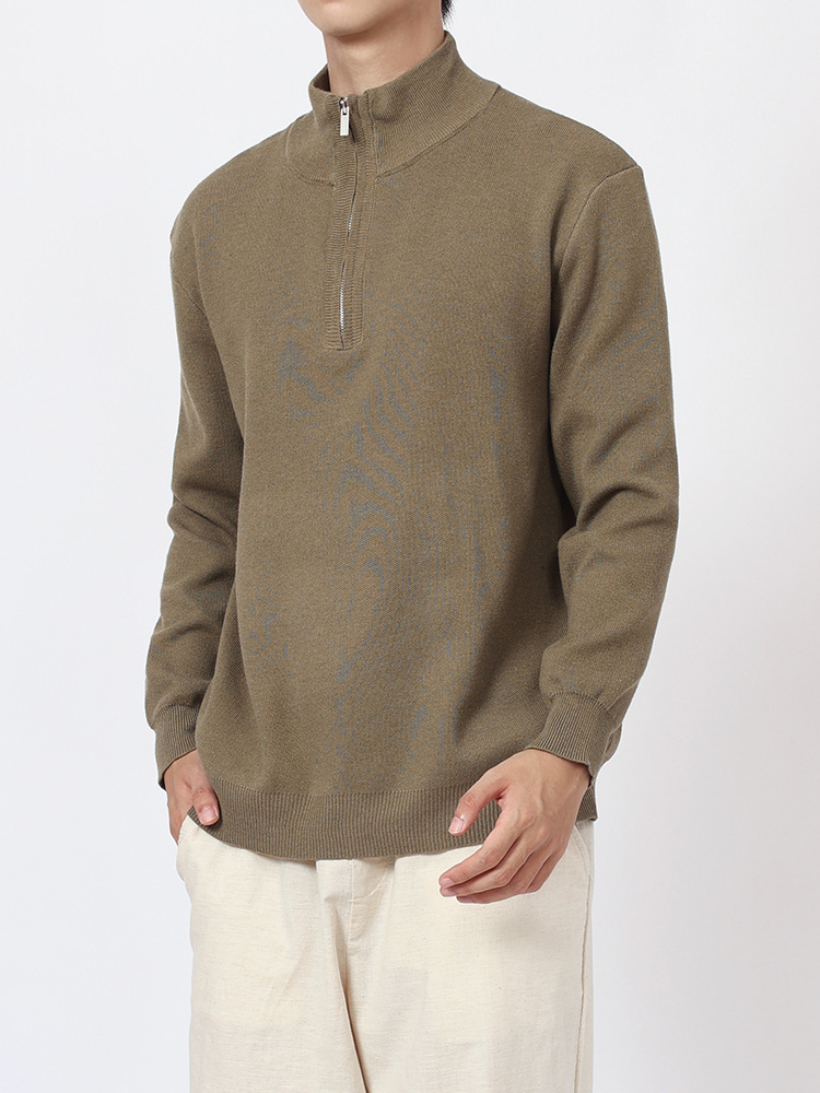 Otoño y invierno para hombres cuello alto con camiseta de lana ligera de lujo de alto nivel de sensación de ocio cálido de manga larga suéter de medio cremallera