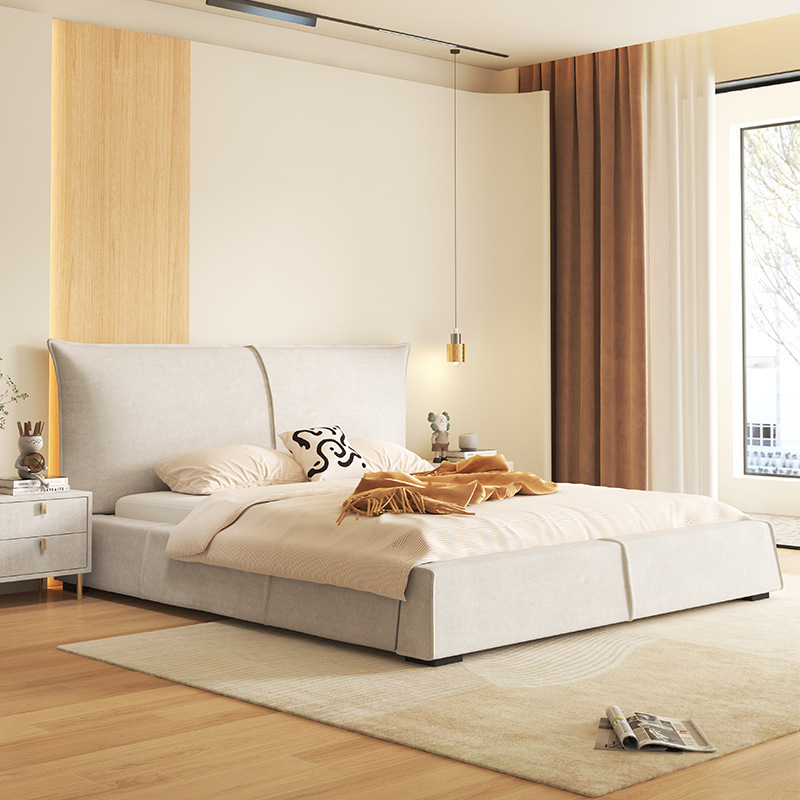 北歐奶油風布藝床磨砂布現代簡約網紅ins輕奢軟包家用主臥雙人床