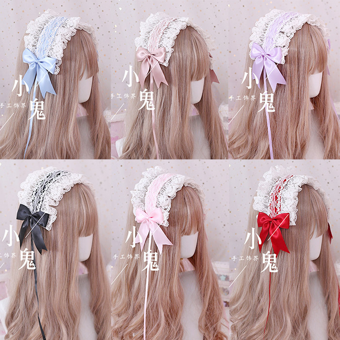 일본계 부드러운 소녀 Lolita 화이트 레이스 머리장식 머리띠 선기 머리띠 백