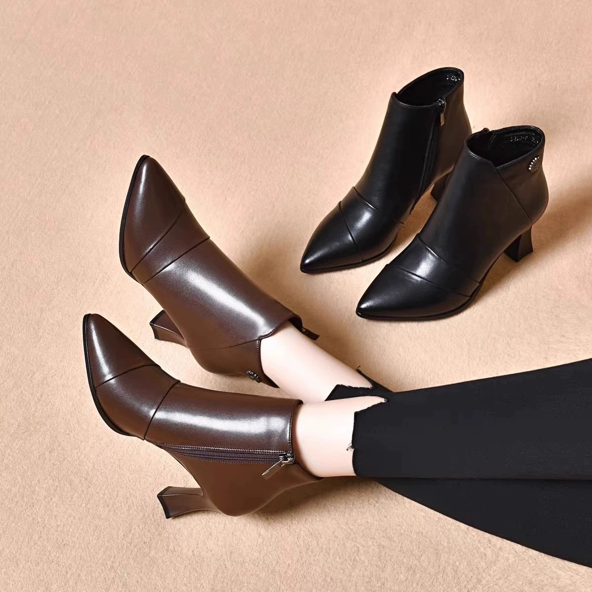 Кожаные сапоги на высоком каблуке 2023 новые мягкие кожаные туфли на каблуках