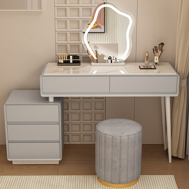Madera maciza tablero de roca mesa de tocador de estilo de viento silencioso mesa de maquillaje de estilo de viento crema gabinete de almacenamiento mesas de cabecera de cama pequeñas mesas de maquillaje en una