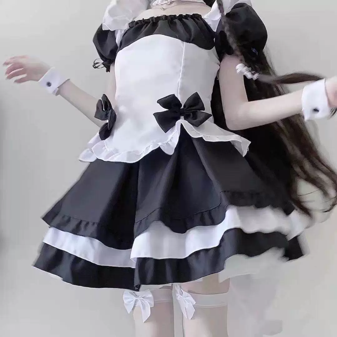 Костюм из Lolita-рабыня для косплея, короткая оборчатая юбка с фартуком, черно-белый, размеры S–XXL