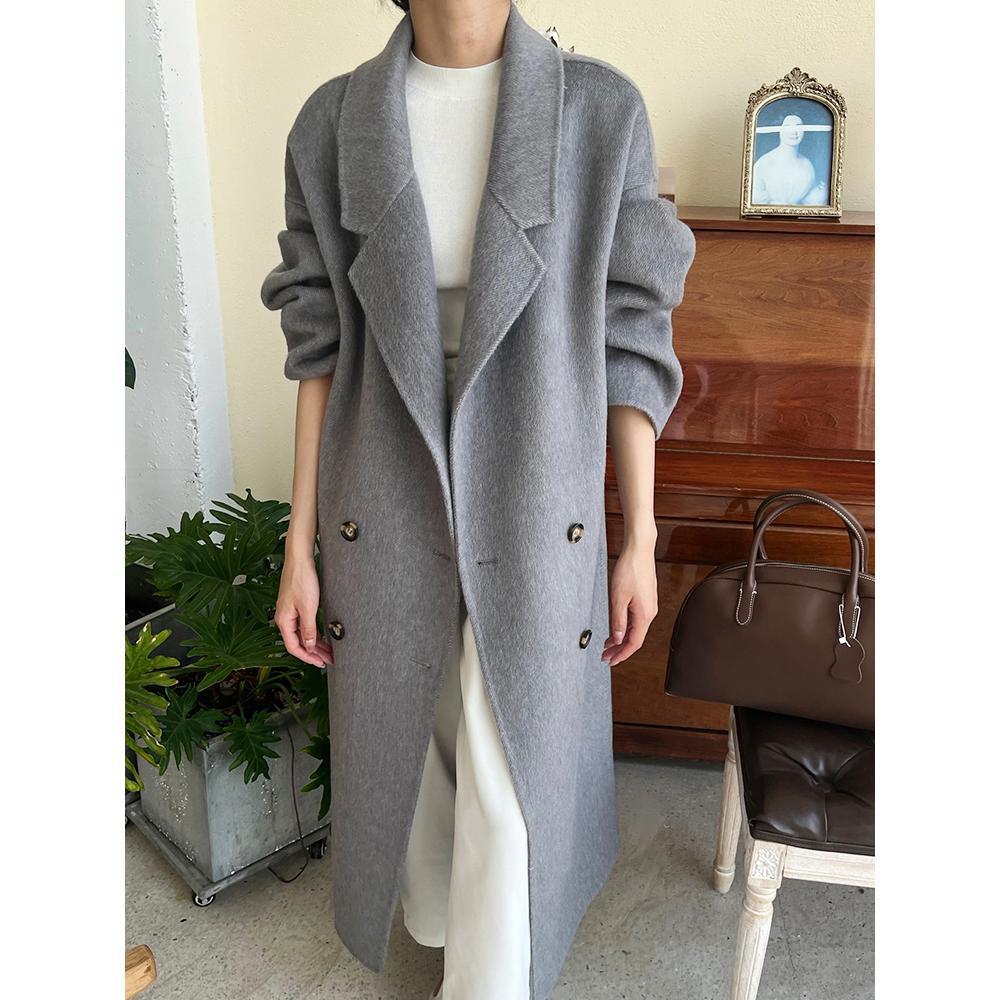 Autumn and Winter Suit Collar Double-Sided Wool Outwear Women's Milk Coffee Color Loose Outwear Mid-Length Cocoon-Free Woolen Outwear