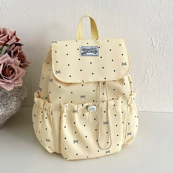 Japanese-style bowknot polka dot backpack for women, college style, versatile school bag for college students, casual travel small backpack