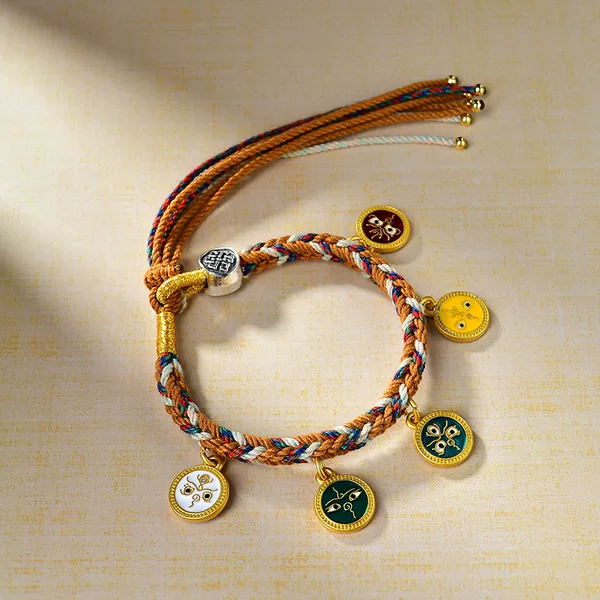 New Xizang Five-way God of Wealth Hand Rope Hand-woven Bracelet Rope Thangka God of Wealth Green Mother Zakiram Bracelet