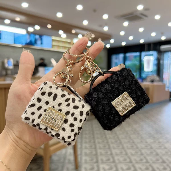 Creative European and American Leopard Print Mini Coin Purse Keychain Popular Small Square Bag Car Key Chain Bag Pendant Decoration