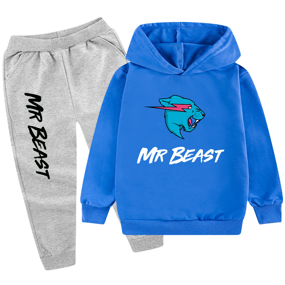 Testa di lupo MR BEAST Cartoon stampato set per ragazzi e bambini felpa con cappuccio maglione + pantaloni PB437_voghion.com