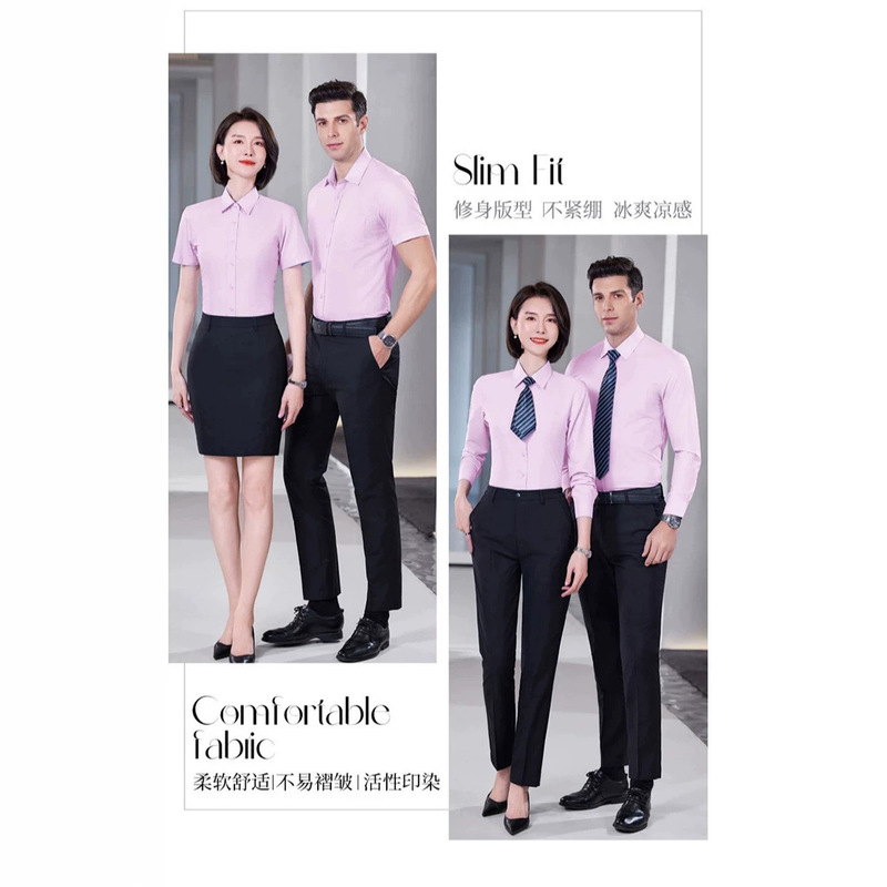 Pink business shirt workwear for men, office wrinkle-free professional attire, unisex formal shirt in purple Pink business shirt workwear for men, office wrinkle-free professional attire, unisex formal shirt in purple