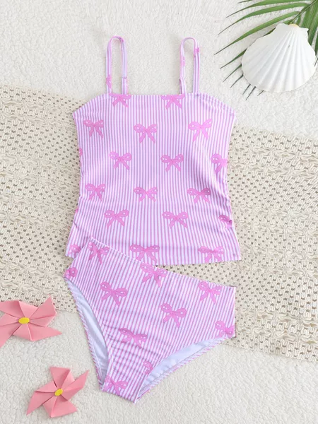 2026 New European and American Style Children's Swimwear Two-Piece Bikini Set with Striped Straps and Butterfly Pattern for Beach Vacation