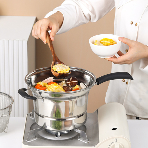Stainless steel frying pan with tempered glass lid, multifunctional hot pot, tempura, single handle, deep frying pan